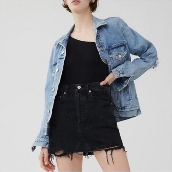 AGOLDE Quinn High Rise Black Denim Mini Skirt - Picture 2 of 10